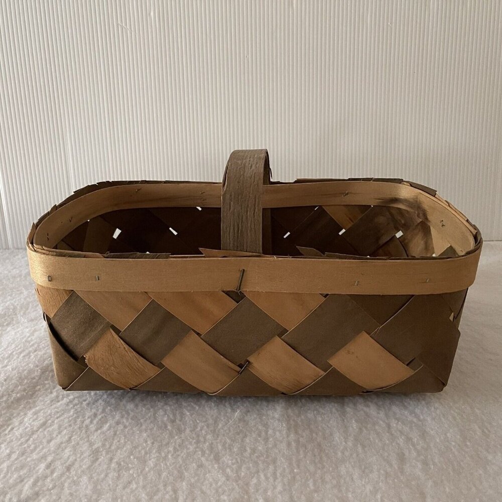 Primitive Egg Gathering Basket Vintage Wood Market Farm Egg Garden Tri Color